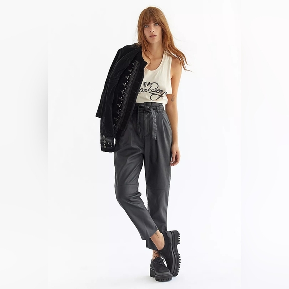 Free People Nightfall Faux Suede Paperbag Pants Camel Brown 0 Boho Streetwear - Picture 3 of 10